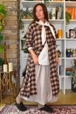 Nora Brushed Cotton Gingham Frock Coat Coffee Bean